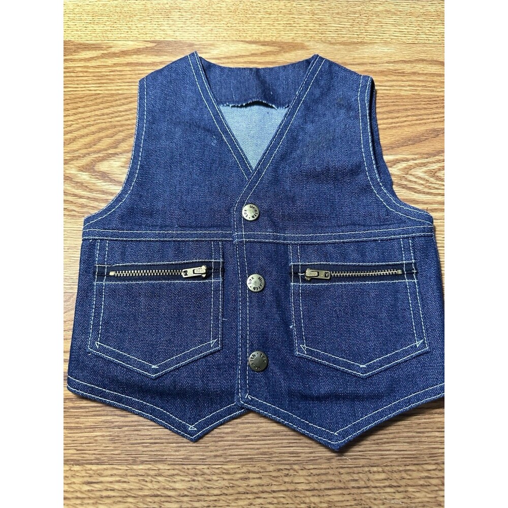 Vintage 80s Health Tex  Denim Vest One Size Made In USA Baby Cowboy Cowgirl